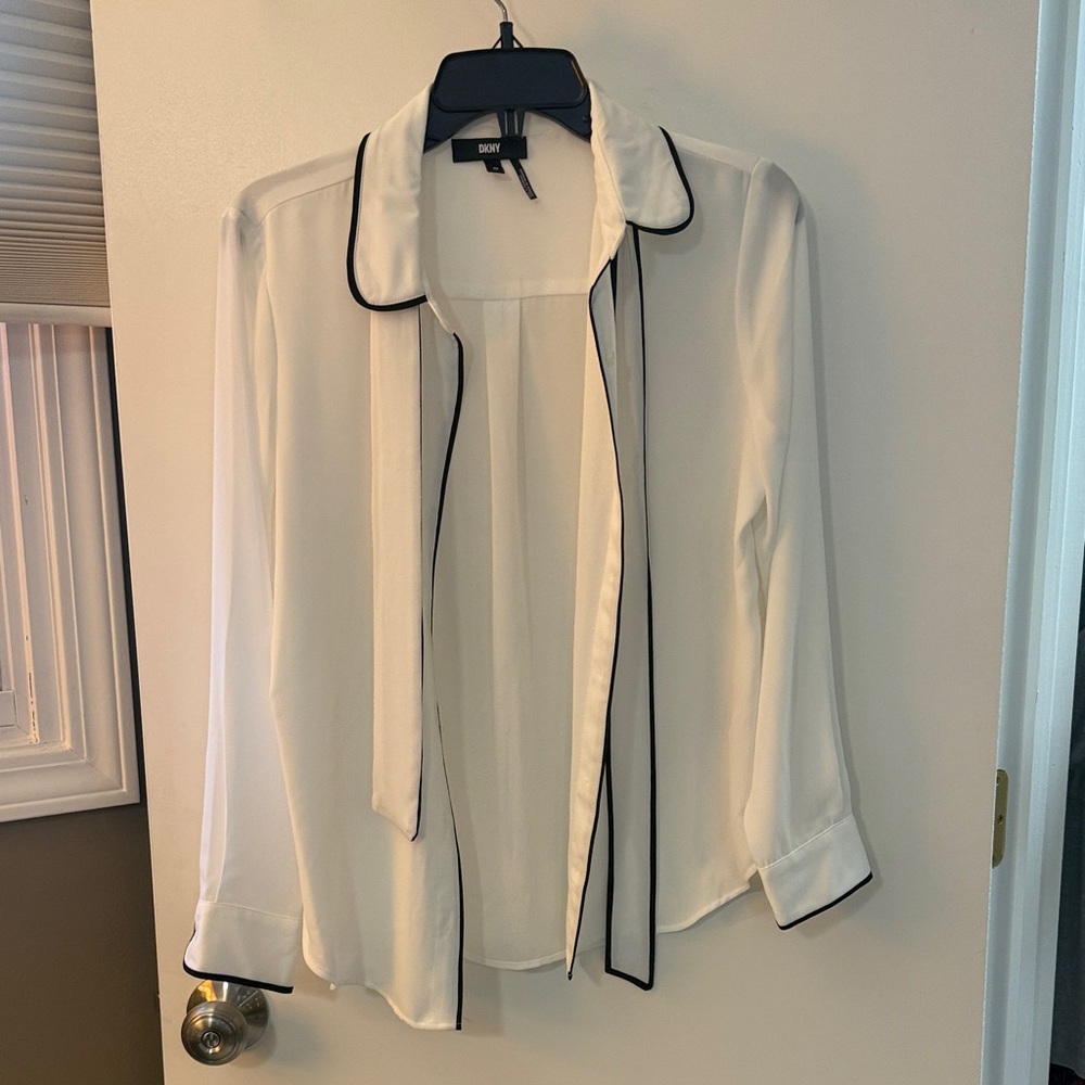 DKNY Cream Blouse with Black Accents